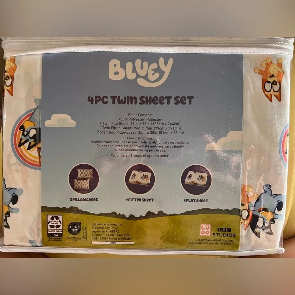 Bluey Twin Sheet Set 4-Piece | Kids Bedding w/ Bonus Pillowcase